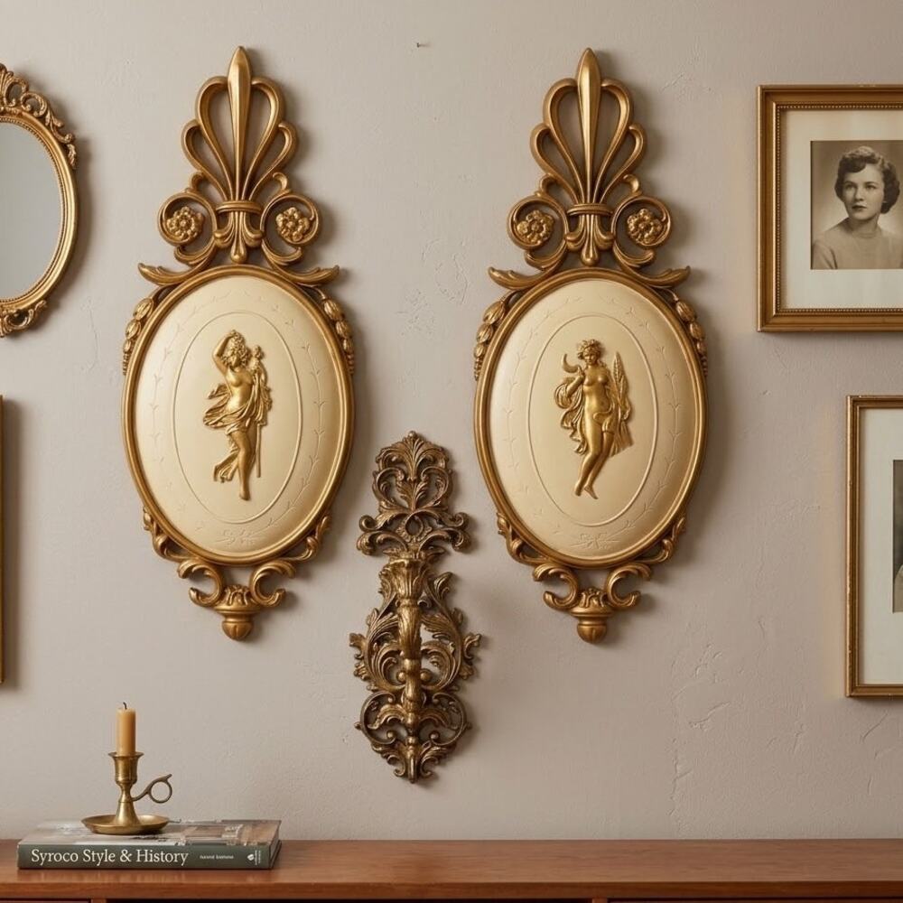 Vintage Dart Industries Gold Greek Goddess Wall Plaques# 7246,  20 inches MCM